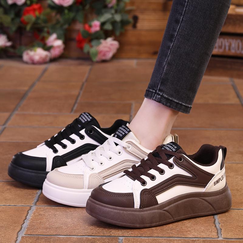 New Chunky Women Sneakers Soft Thick Sole All-Match Leather Casual White Ladies Shoes Trainer Platform Tennis Sport Shoes Girls