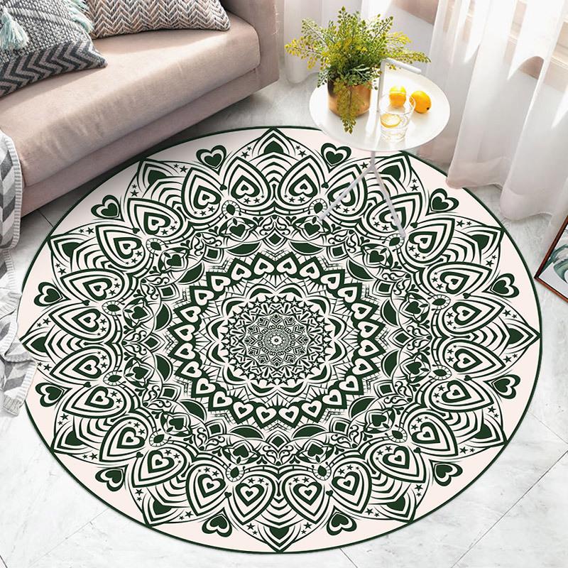 Ethnic Style Circular Living Room Carpet Nordic Bedroom Bedside Carpet Dirt Resistant Computer Chair Floor Mat
