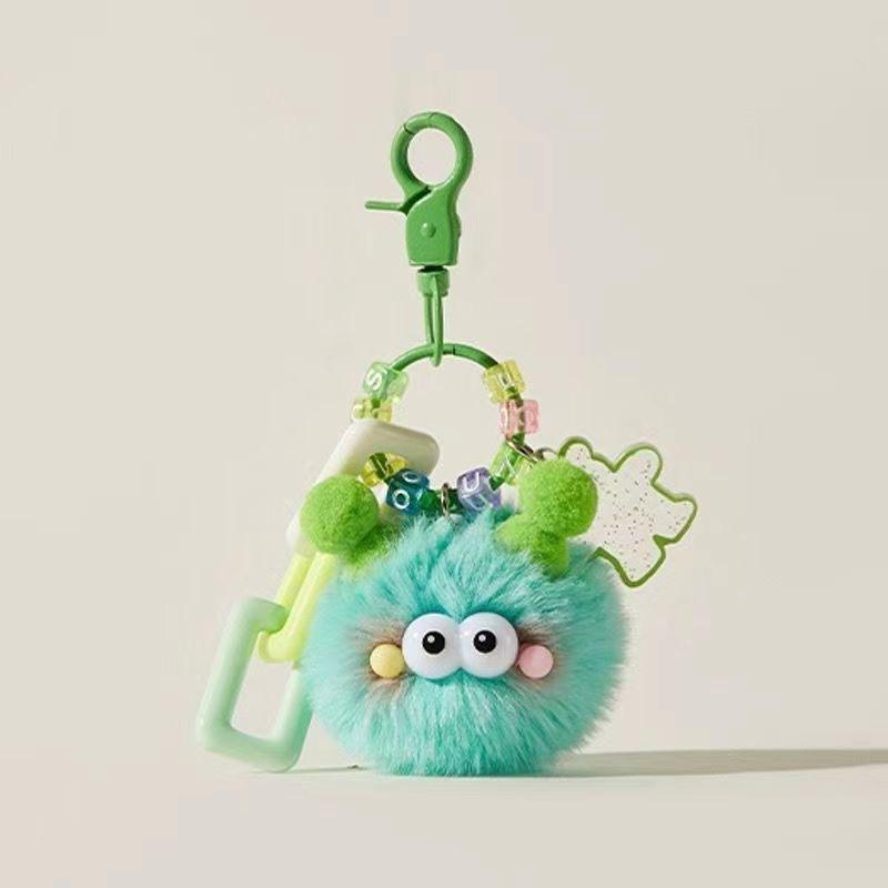 Fluffy Soot Ball Keychain Plush Toy Hanging Ornament for Car Keys Backpack Purse Cute Doll Accessory for Girls