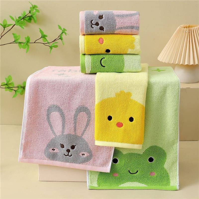 1Pc 25x50cm Cotton Cartoon Animal Frog Chick Rabbit Embroidery Bathroom Children Baby Hand Towel