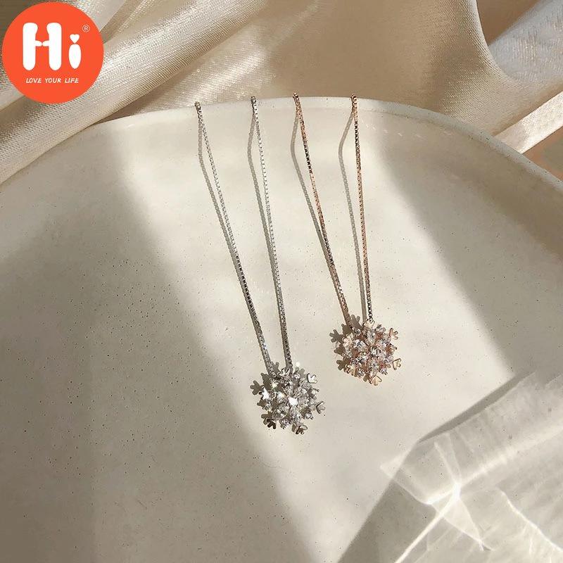 Hi Christmas Snowflake Pendant Necklace Women Trendy Rose Gold Chain Necklace Wedding Jewelry Anniversary Gifts