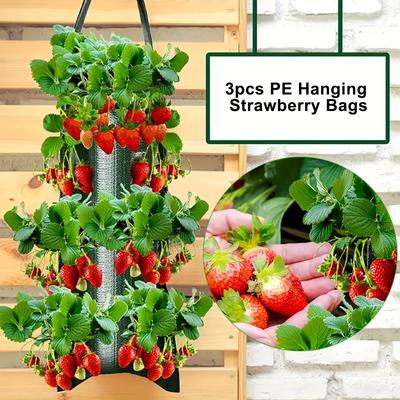 Bolsa de Plantación Colgante Premium de Tres Piezas para Fresas - Diseño de 8 Orificios para una Variedad de Verduras - Bolsa de Plantación Vertical que Ahorra Espacio