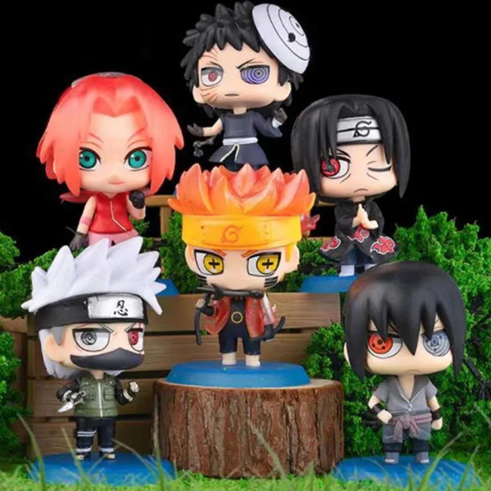 6pcs/set Naruto Shippuden Anime Figure Hinata Sasuke Itachi Kakashi Obito Action Figures Q Version PVCToys Dolls Kid Gift