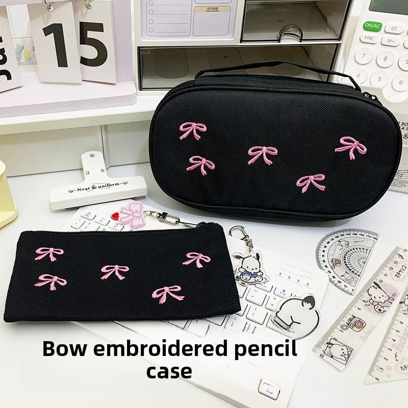 Sweet Butterfly Bow Embroidered Canvas Organizer For Stationery And Cosmetics