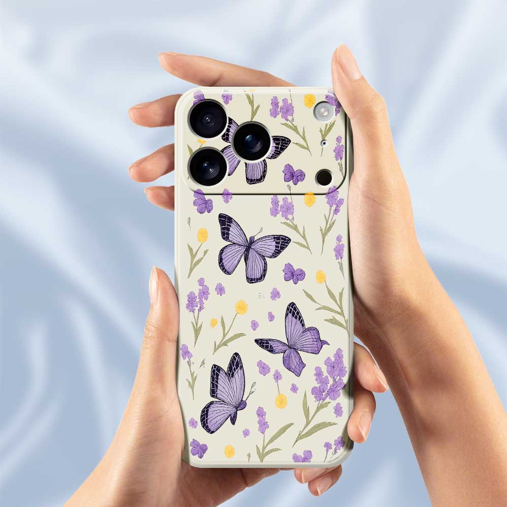 For iPhone 17 Pro Case Purple Butterflies Pattern Printing Straight Edge TPU Phone Back Cover