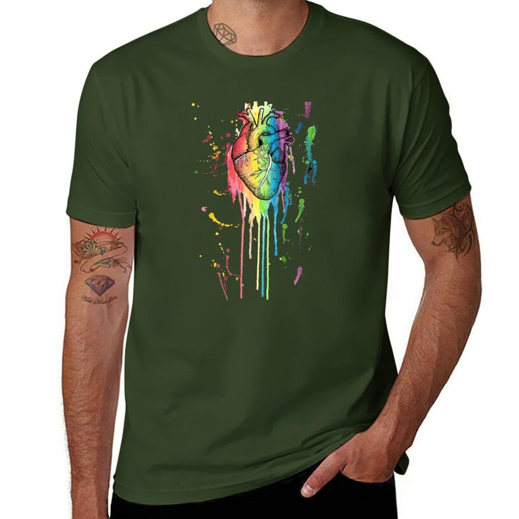Watercolour and Pen Rainbow Anatomical Heart TShirt for a boy graphics animal prinfor boys t shirts men