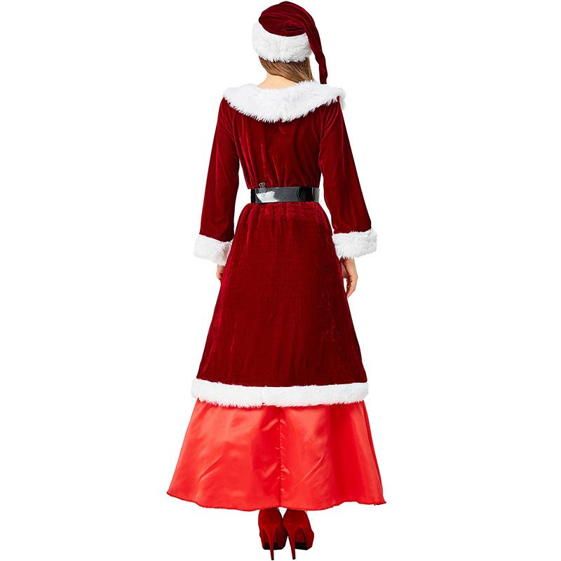 Adult Women Christmas Xmas Red Velvet Hat Dress Gown Set Halloween Role Play Dress Up Cosplay Costume
