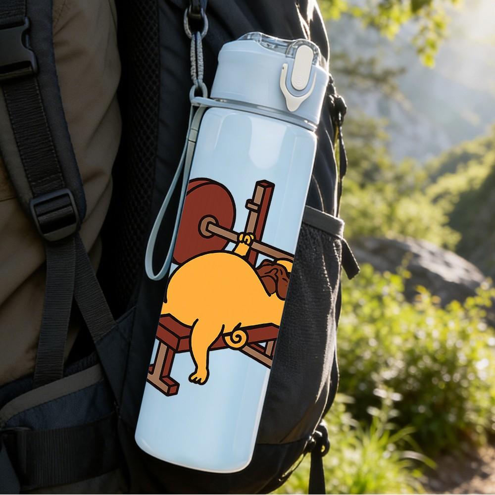 1PC Weightlifting Bulldog 750ml Color Plastic Sports Water Bottle Leakproof Flip Straw Lid Suitable for Sports Office Home Use