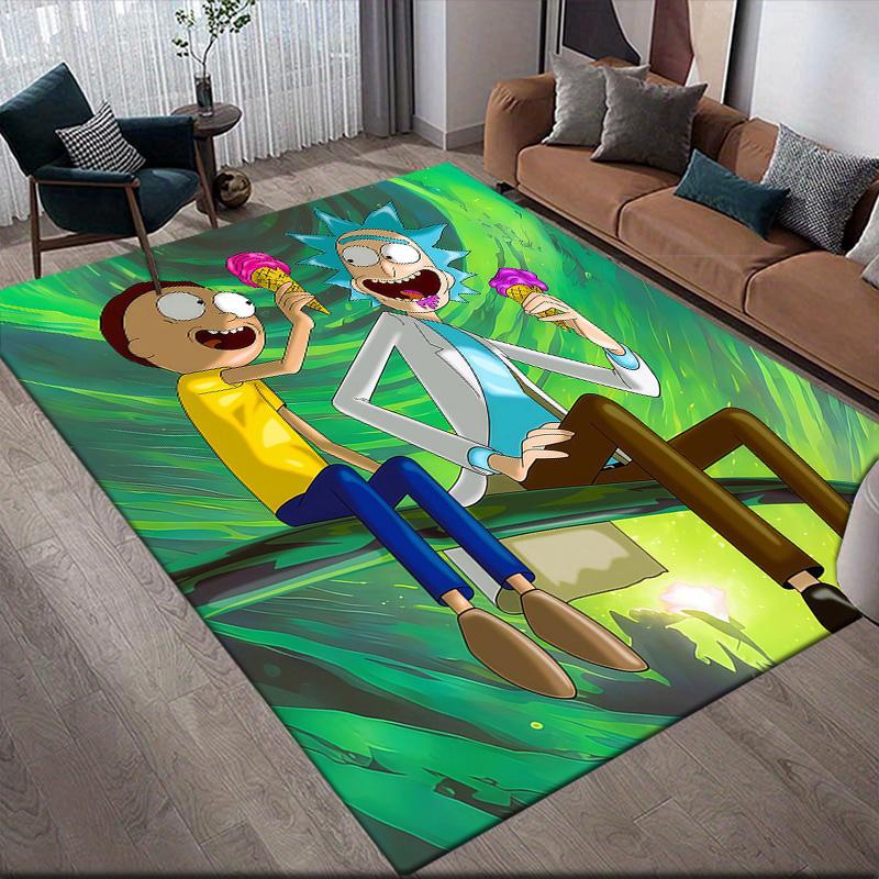 Rick and Morty Flannel Pattern Square Carpet,Area Rug,Carpet Rug for Living Room Bedroom Sofa Playroom Decor,Non-slip Floor Mat