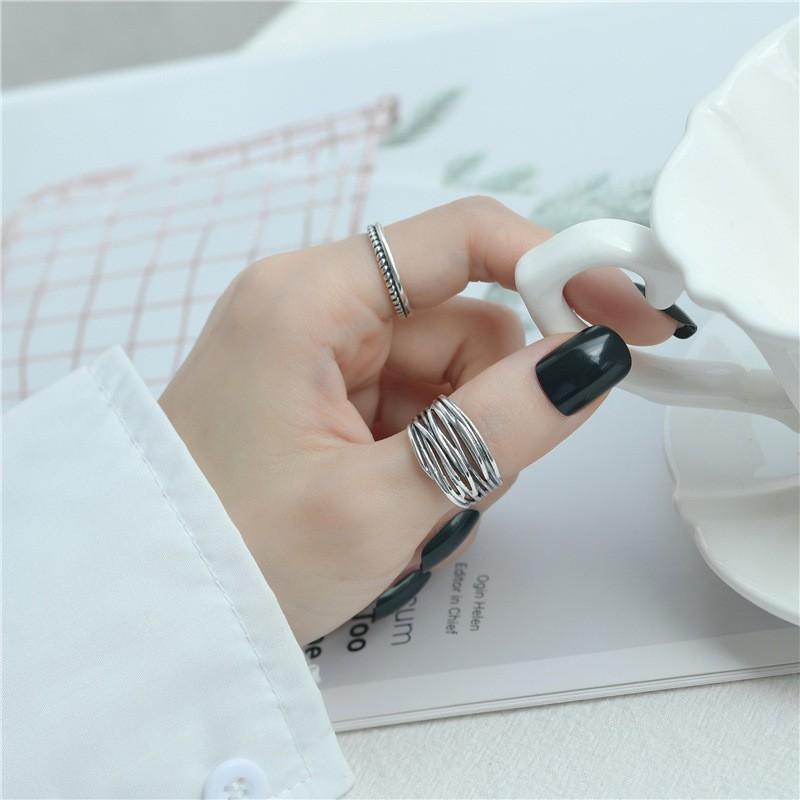 Verstellbarer Breiter Offener Ring Herren Damen Vintage Boho Geometrisches Wellendesign Kupfer Galvanisiert Statement