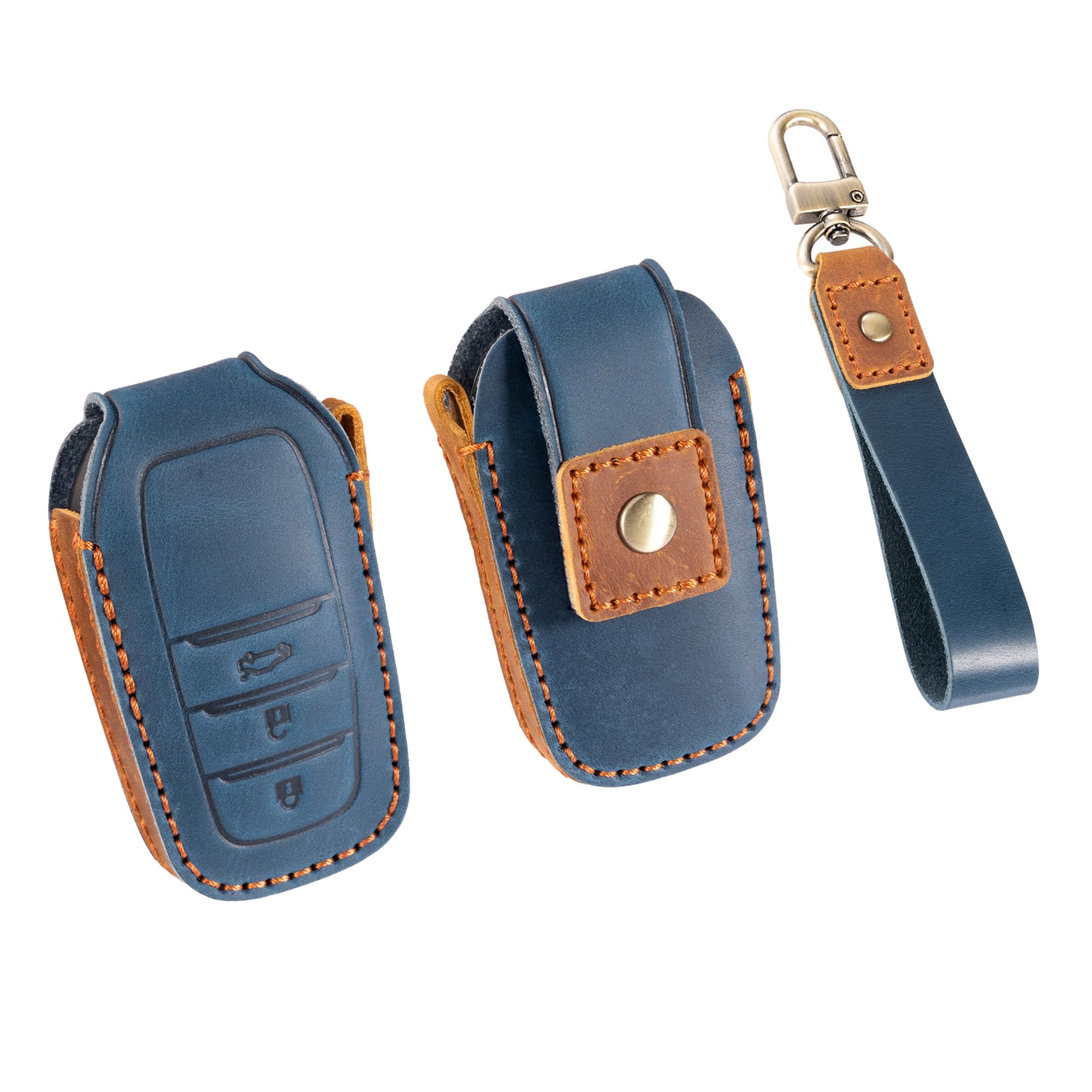 

PIMOHI Чехол для смарт-ключа из натуральной кожи для Toyota Land Cruiser Crown Crossover 35 Series 2022 и Crown Sport 30 Легкий кожаный держатель для ключей синий