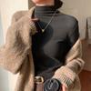 H679 Women's Slim Fit Half-High Collar Long-Sleeve Solid Color Warm Top for Autumn/Winter