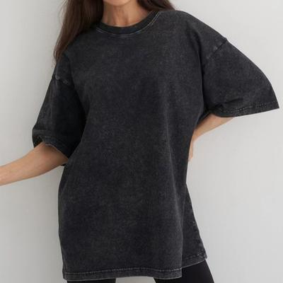 Women T-Shirts Cotton Washed Retro Round Neck Tee Shirts Casual Vintage Short Sleeve Top Loose Female Basic Clothing