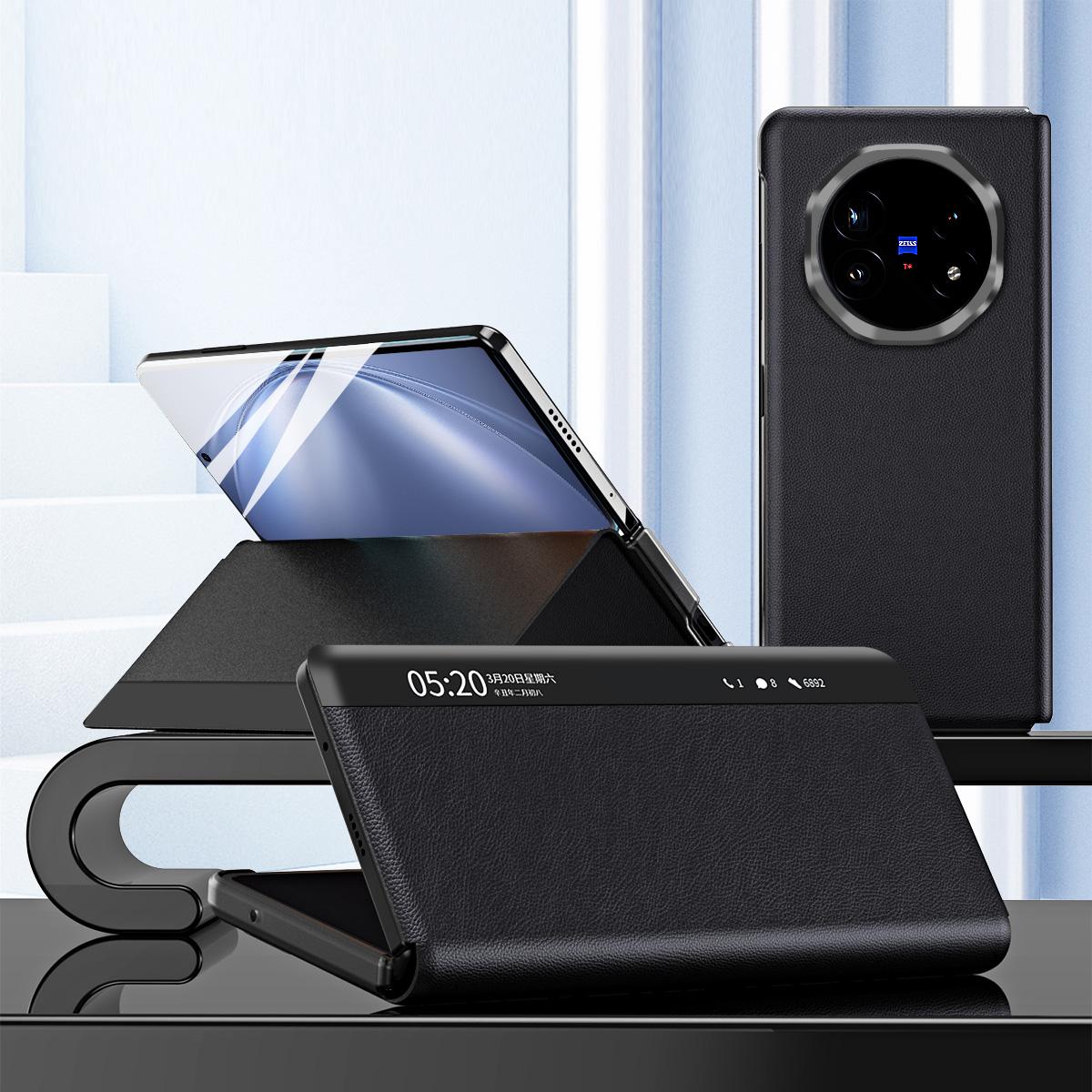 

For vivo X Fold5 5G Case View Window PU Leather Stand Smart Phone Cover Black