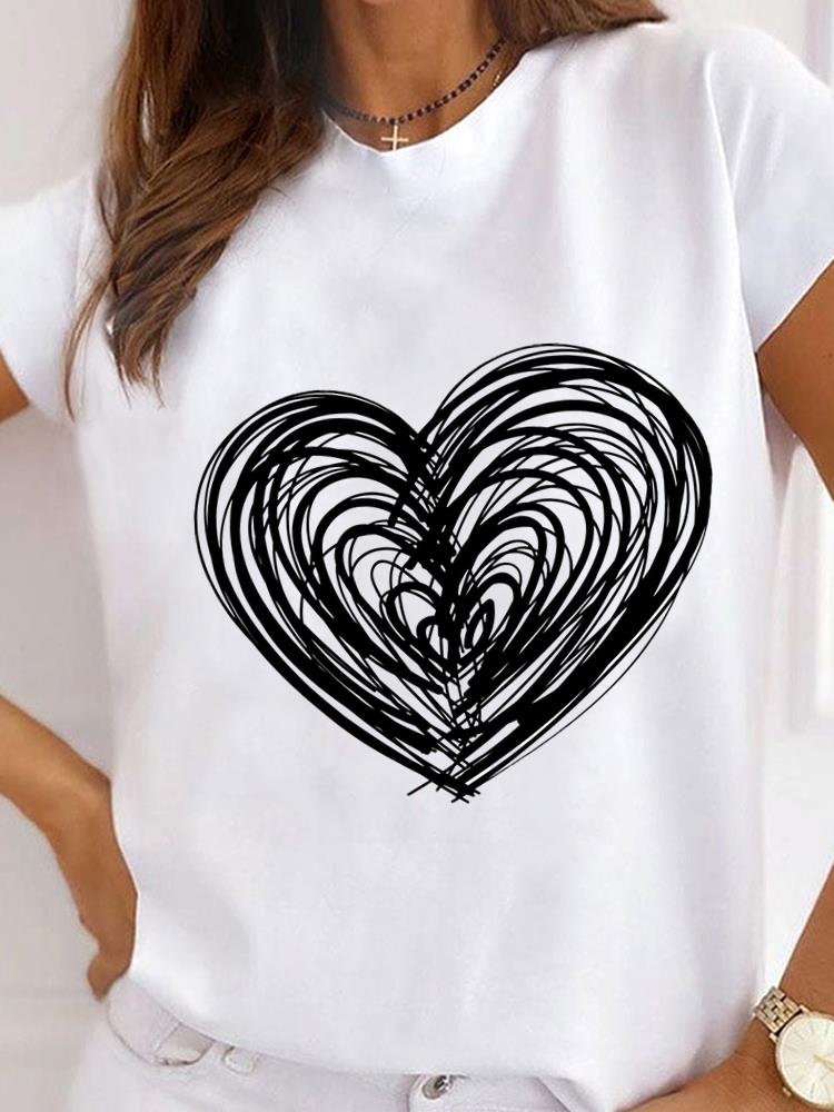 (Rozmiar azjatycki) Damski T-shirt Casual Bluzka Top słodkie serce miłości Moda Drukowany Pani Kobieta Graficzny Krótki Rękaw T-shirty Odzież