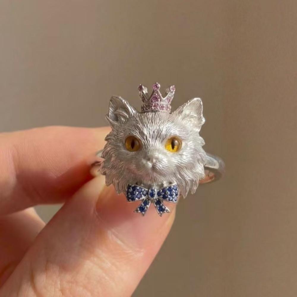 Open Mouth Design Animal Ring 3D Kitten Ring Cute Kitten Head Ring Gift 9