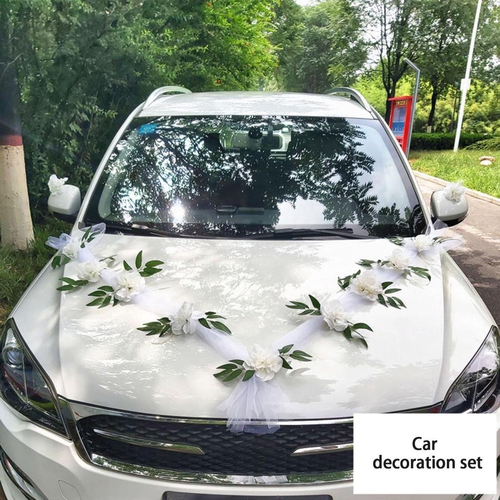 Wedding Car Front Artificial Flowers Ornament Decor Wreath Ribbons Rose Flower
