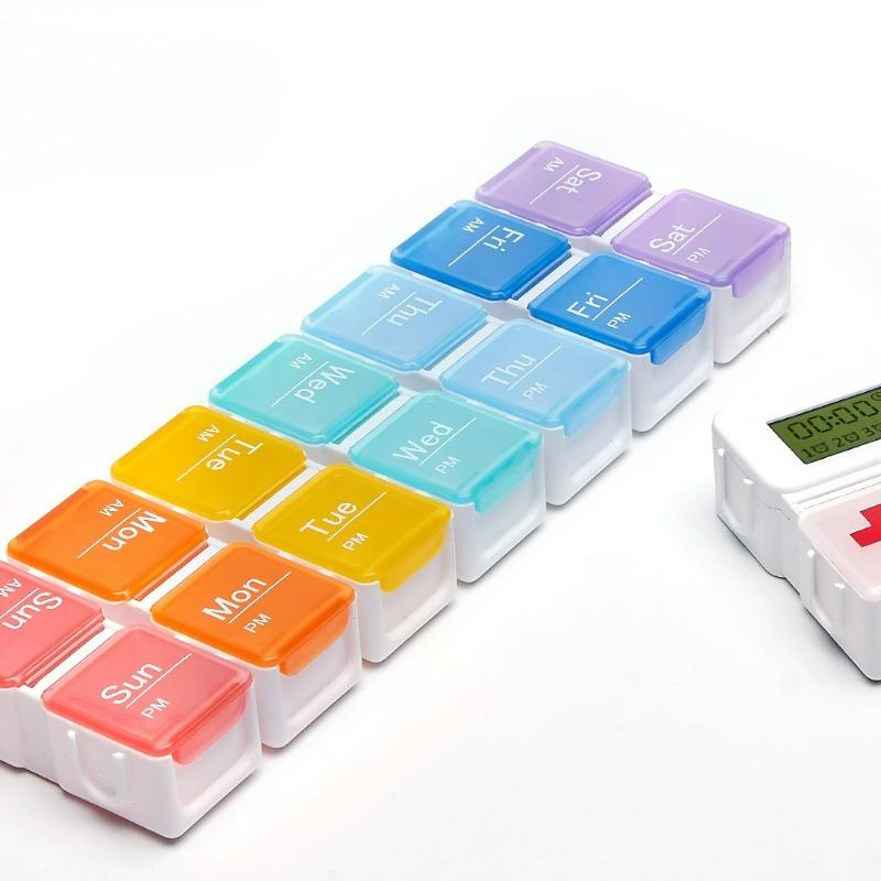 Pill Organizer with Medicine Reminder Alarm Weekly Large Capacity Vitamin Box Organizer AM PM Daily Travel Medication Box