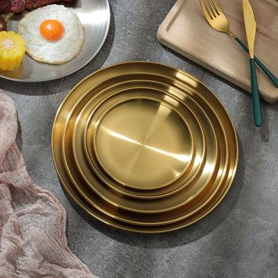 14/17/20/23/26CM Roestvrij Staal Botten Spugen Schaal Goud Zilver Ondiepe Dienblad Metaal Eten Schijf Ronde Bord Dessert Servies