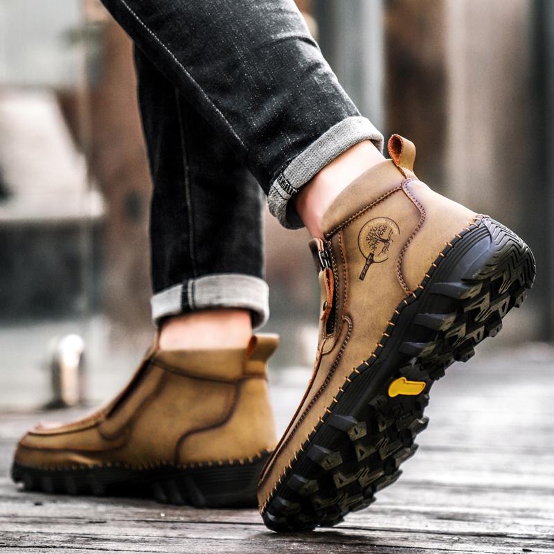 38-48 Mens Genuine Leather Boots Fashion Zipper Shoes Leather Men Ankle Boots