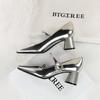 Women's Shoes with Thick Heel, Shallow Mouth, Square Toe, Rhinestone Buckle, Straight Strap, Single Shoe for Women