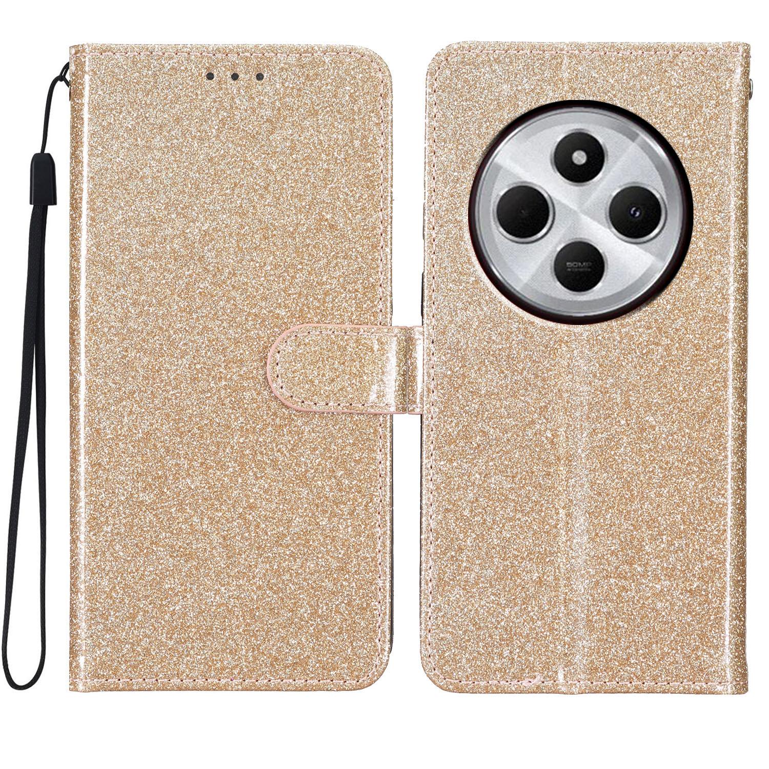 

For Xiaomi Redmi A4 5G Wallet Case Glitter Anti-Scratch Leather Phone Cover Stand Gold