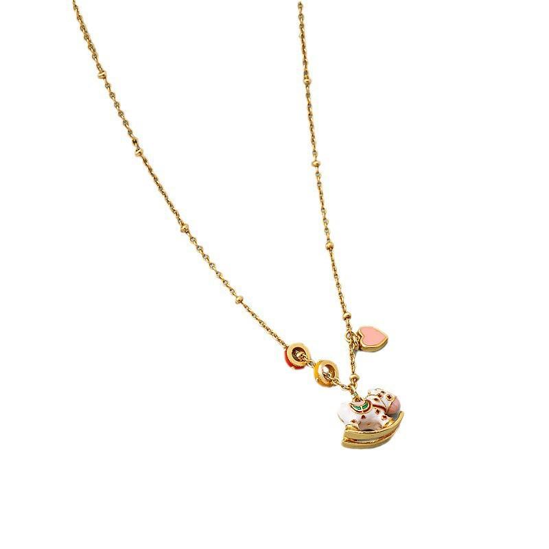 Vintage-Inspired Enamel Animal Pendant Necklace Women Men Cute Cartoon Charm On O-Link Chain Lightweight Copper Jewelry