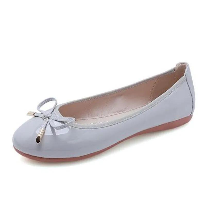 YAERNBig Size 42/43 Ladies Single Shoes Bowtie Flats Patent Leather Loafers Women Round Toe Roll-Up Shoes Woman Bridesmaid Flats