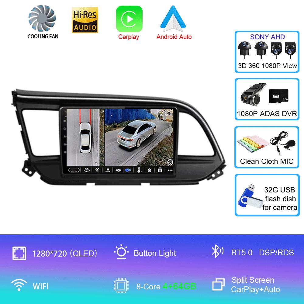 Car Radio Android 14 Carplay For Hyundai Elantra 6 2018 2019 2020 DSP GPS Navigation Multimedia Video Player Stereo Head Unit BT