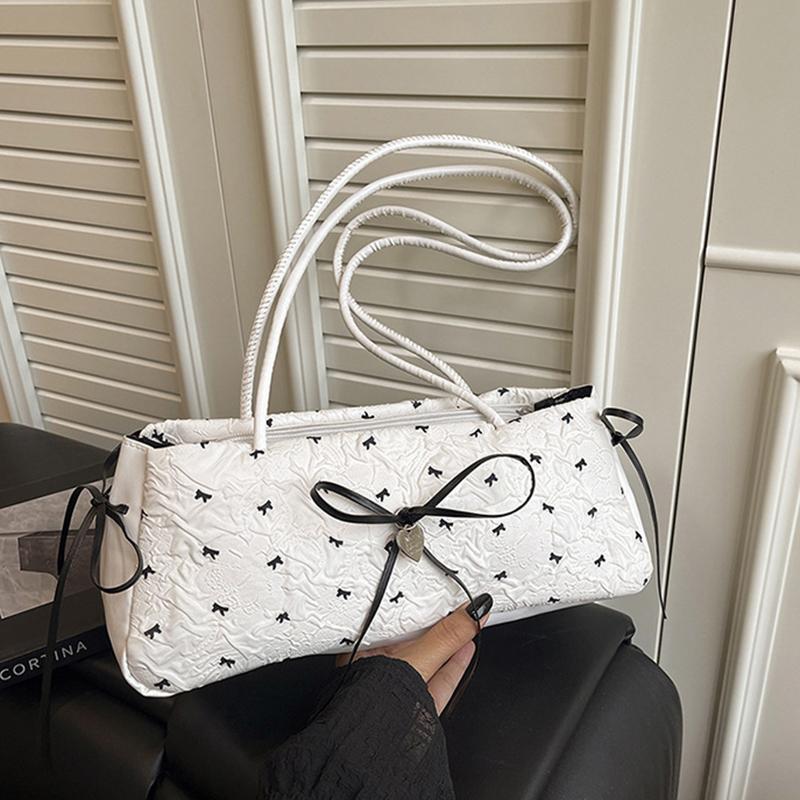 Fashion Bow Ribbon Shoulder Bag Daily Casual Commuting Bowknot Print Underarm Bag Sweet Women's Small Handbag
