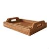 2 Pieces Handwoven Tray with Handles Rustic Wicker Braided for Hosts, Tea Service,