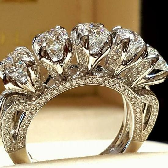 Simulated Diamond Engagement Ring, Fashion Plated S925 Silver Wedding Band