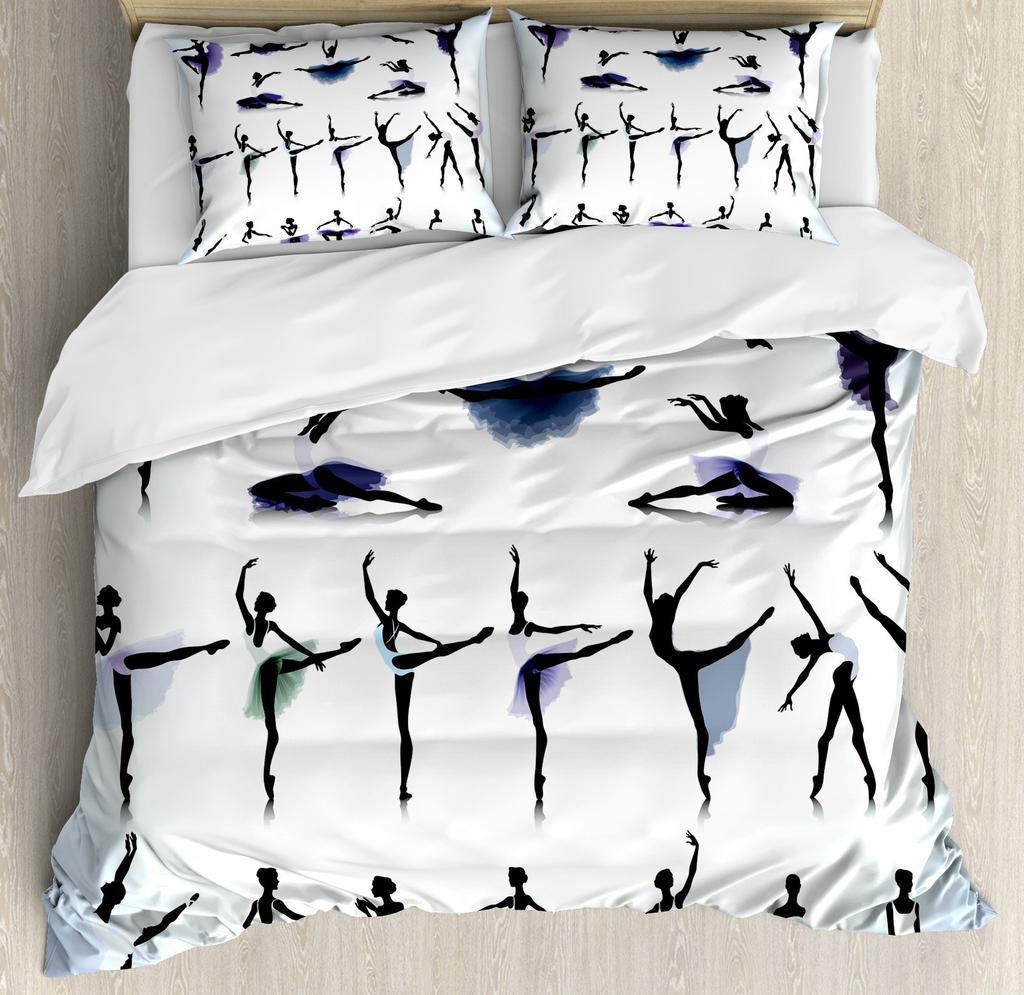 Art Duvet Cover Set Female Ballet Dancers Performing Arts Black Silhouettes Illustration Design Bedding Set with 2 Pillowcases