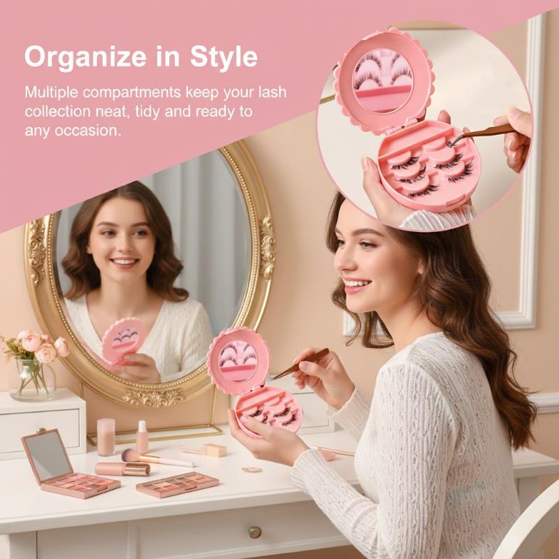 1Pcs False Eyelash Storage Box Pink Bowknot Design With Mirror Display Box Case Organizer Makeup Cosmetic Tool Gift For Women