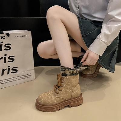 Women Platform Ankle Boots Chunky Mid Heels Shoes Winter Motorcycle Boots Designer New Fashion Trend Goth Zapatos Mujer