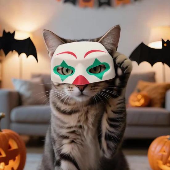 Cat Mask for Cats Heroic Superhero Cat Clown Mask Halloween Masquerade Pet Costume Unique Gift for Cat Lovers