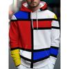 Men's Hooded Sweatshirt Mondrian Geometric Color Block Print with Drawstring Street Fashion Casual and Versatile