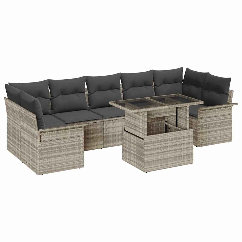 Garden Sofa Set with Cushions 8 pcs Light Grey Poly Rattan