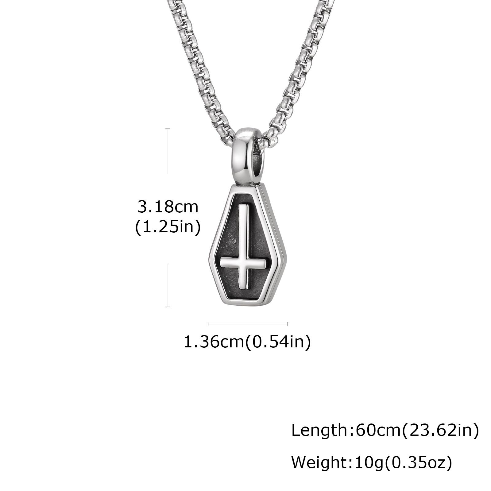 Coffin Inverted Cross Necklace for Men,Gothic Stainless Steel Antique Halloween Vintage Pendant Necklace Gift 60CM
