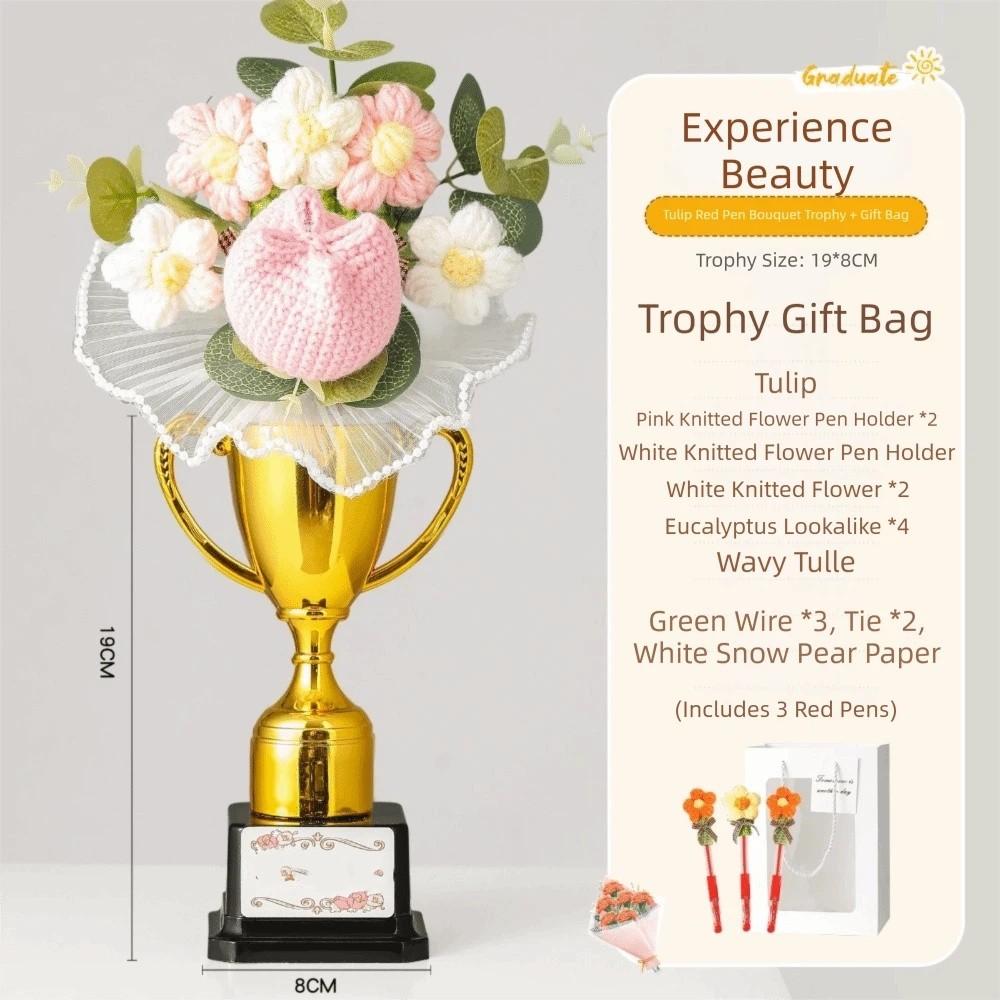 Delicate Flower Adornment Graduation Season Ornament Trophy-Shaped Base Elegant Appearance Desktop Decor Compact Size тюльпан
