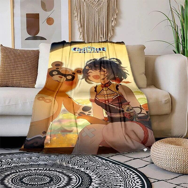 Genshin Impact Měkká plyšová rozkládací pohovka házecí kreslený moderní flanelový povlak na deku Gedruckt Bettdecke Geschenk piknikové deky