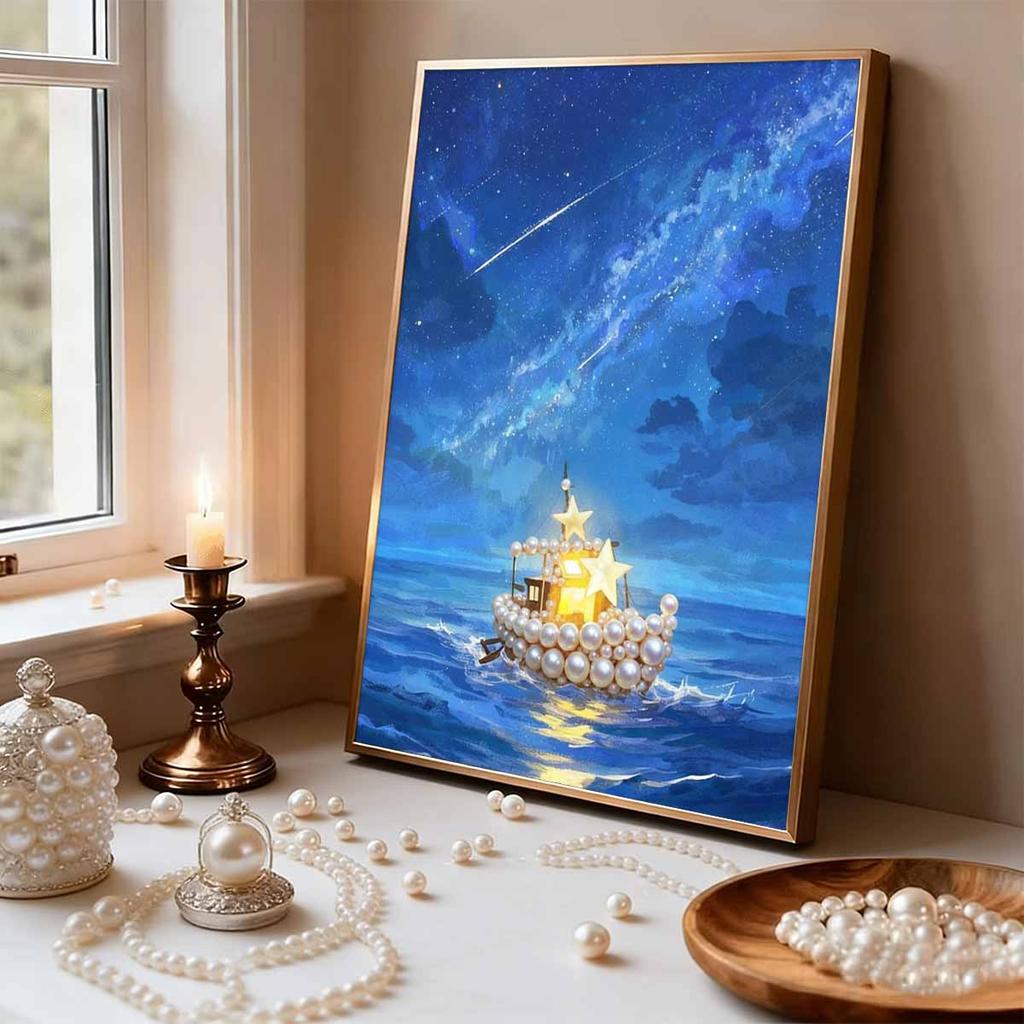 DIY Diamond Art Pearl Painting Kit for Adults,The Lonely Boat Special Shaped Pearl Art Painting Wall for Home Office Decor Handmade Gift