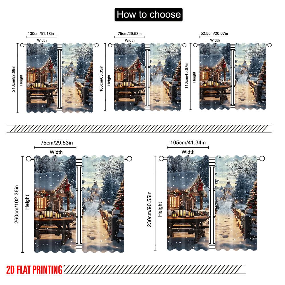 2pcs 2D flat printing Merry Christmas Popular Curtain winter1 Versatile Fabric Without Electricity Festive Wall Decor Use for