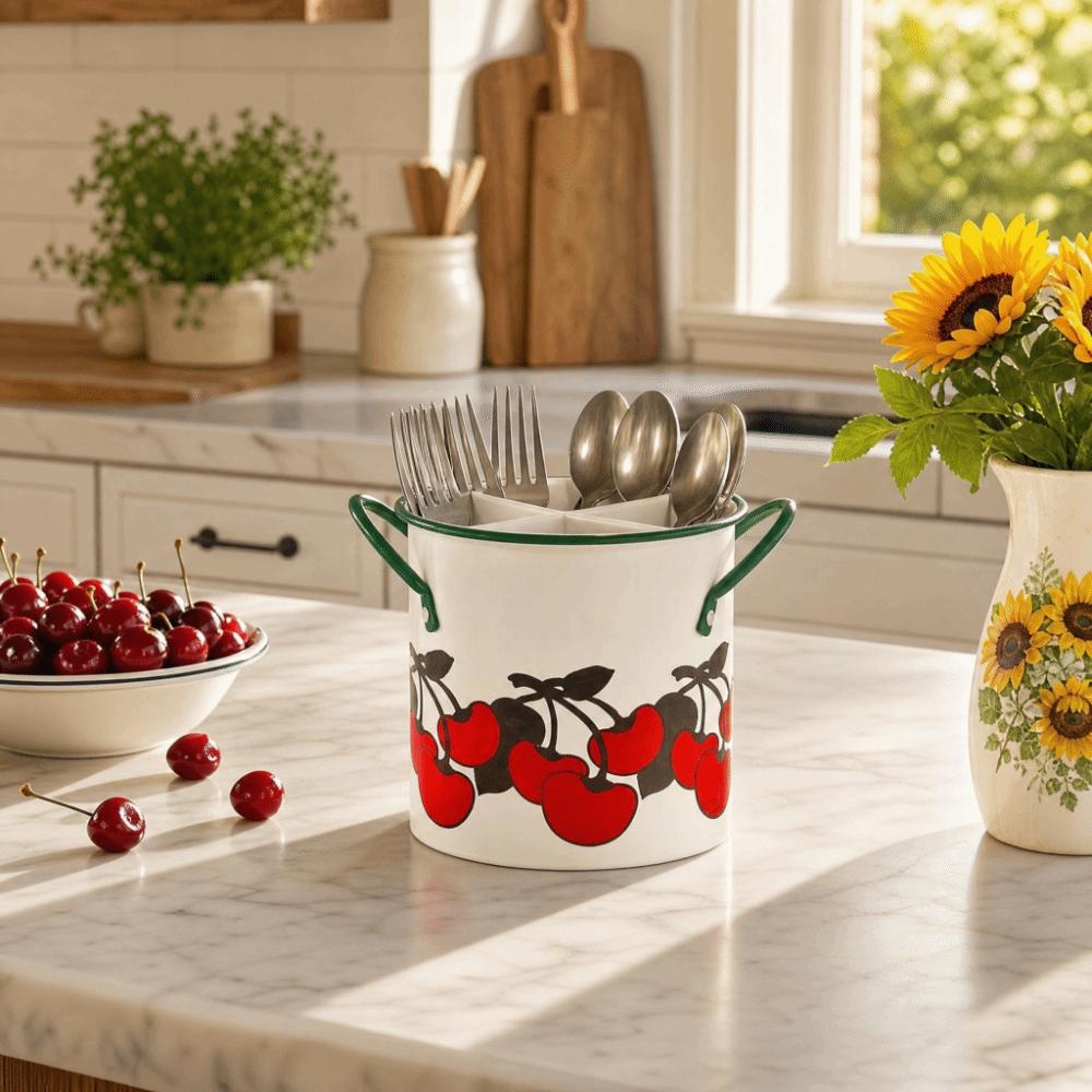 Retro Style Kitchen Storage Bucket With Divider Iron Material Draining Rack Durable Construction 4 Grids Kitchen Storage Box