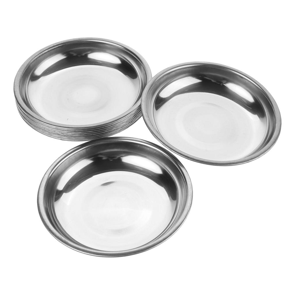 10Pcs Stainless Steel Soy Sauce Dish 4Inch Round Seasoning Plate for Dipping Sauces Condiments Sushi Ketchup Mustard Mayonnaise