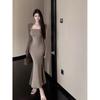 2024 Autumn/Winter Women's Royal Style Square Collar Slim Fit Fishtail Dress