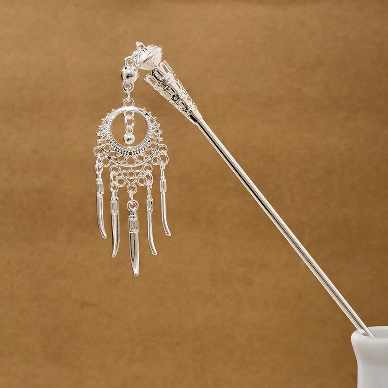 Ethnic Style Imitation Miao Silver Colored Long Feather Fringed Earrings, Hot Selling In Attractions, Antique Hairpin Jewelry for Women