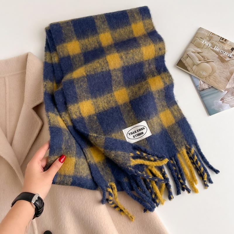 Coffee temperament wool blended knitted scarf women's winter versatile thickened warm scarf