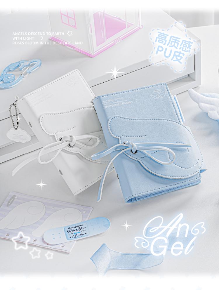 Cute Angel Theme A7 6-Ring Binder, 2026 Refillable Planner with PU Leather Cover and Wing Strap Design Cute Gift for Girls