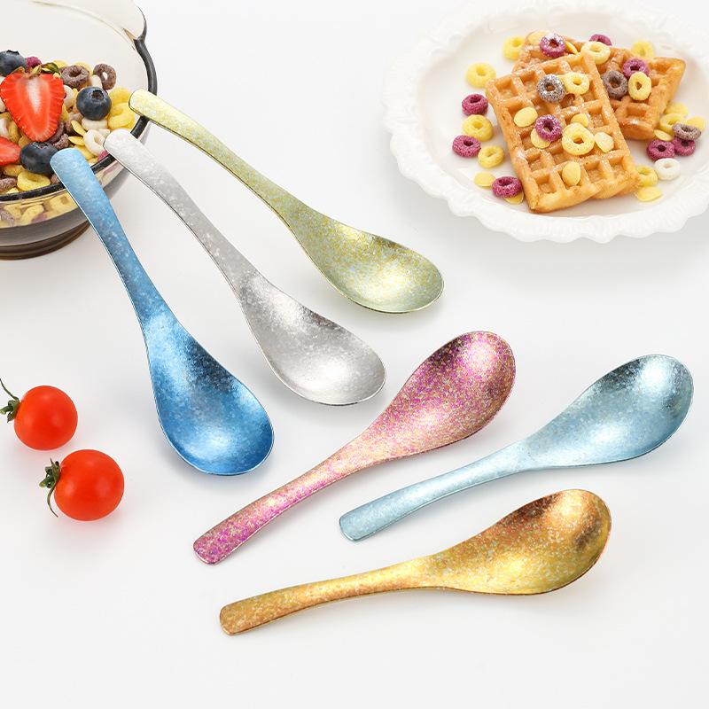 Titanium Soup Spoon for Household Outdoor Ice Flower Spoon